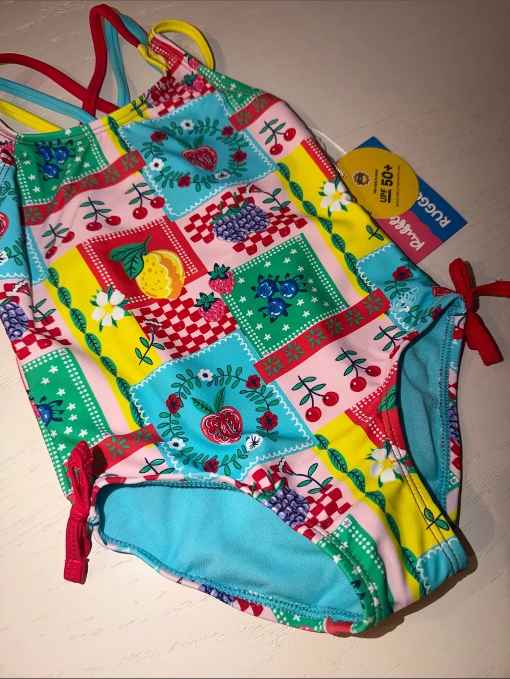 Rufflebutts Picnic Party Fruit Patchwork One Piece Swimsuit 2T 3T 4T 5 Lemon